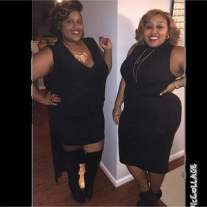 Sleeveless fitted high low midi dress.